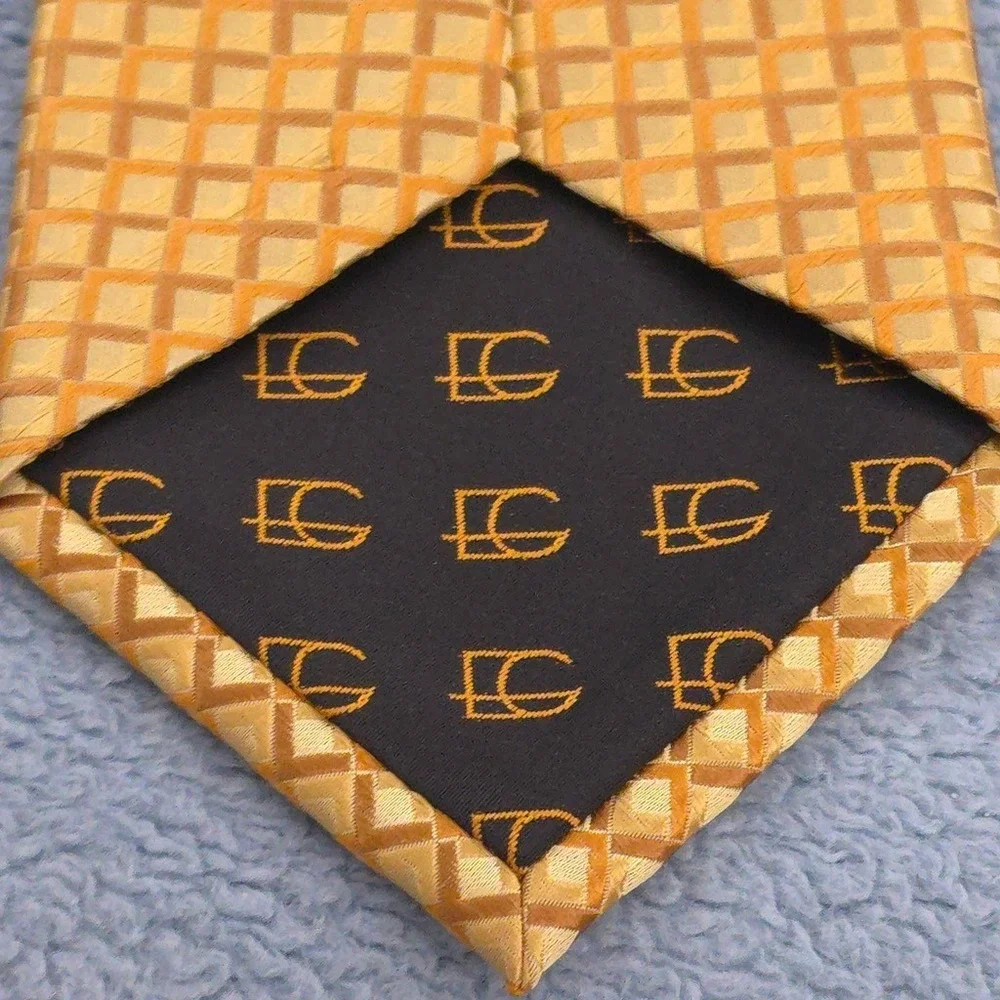 Enrico Giordano Signature Collection Silk Tie Mens Orange Gold Geometric Squares